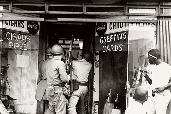 soldiers in a Newark storefront